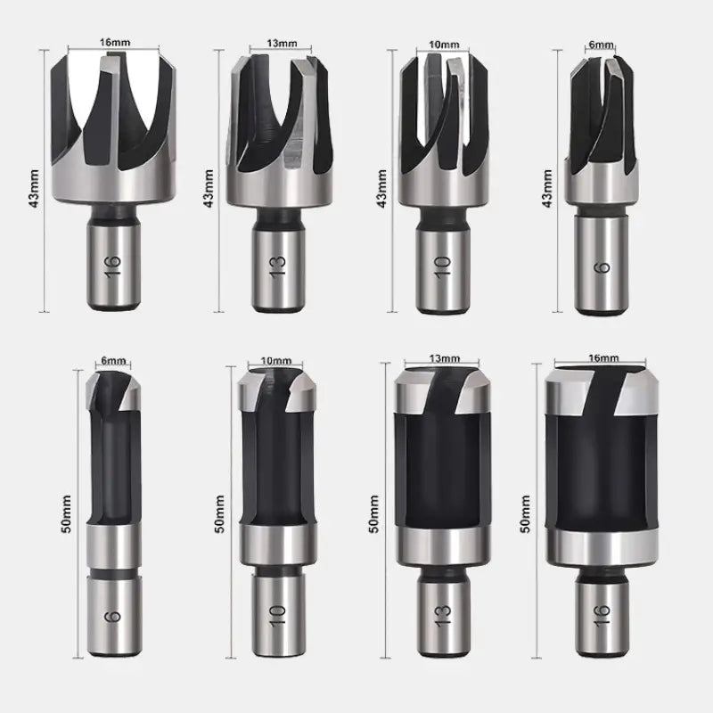 Kohlenstoffstahl-Holzöffner-Set (8-teilig) – Klauen-Holzstopfenbohrer, Bohrer für Rundholznieten und Handbohrmaschinen